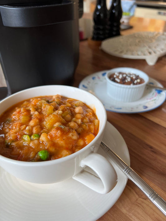 Veggie Stew and Chocolate Mousse