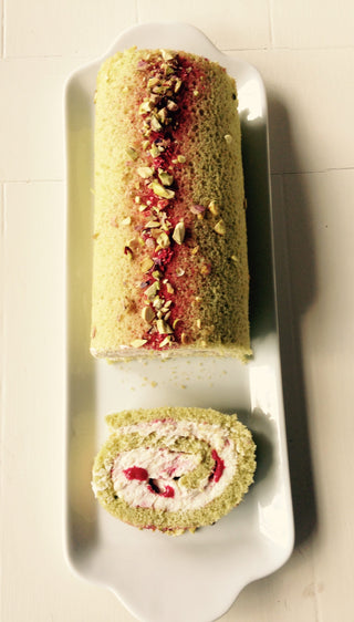 Pistachio and Raspberry Ripple Swiss Roll