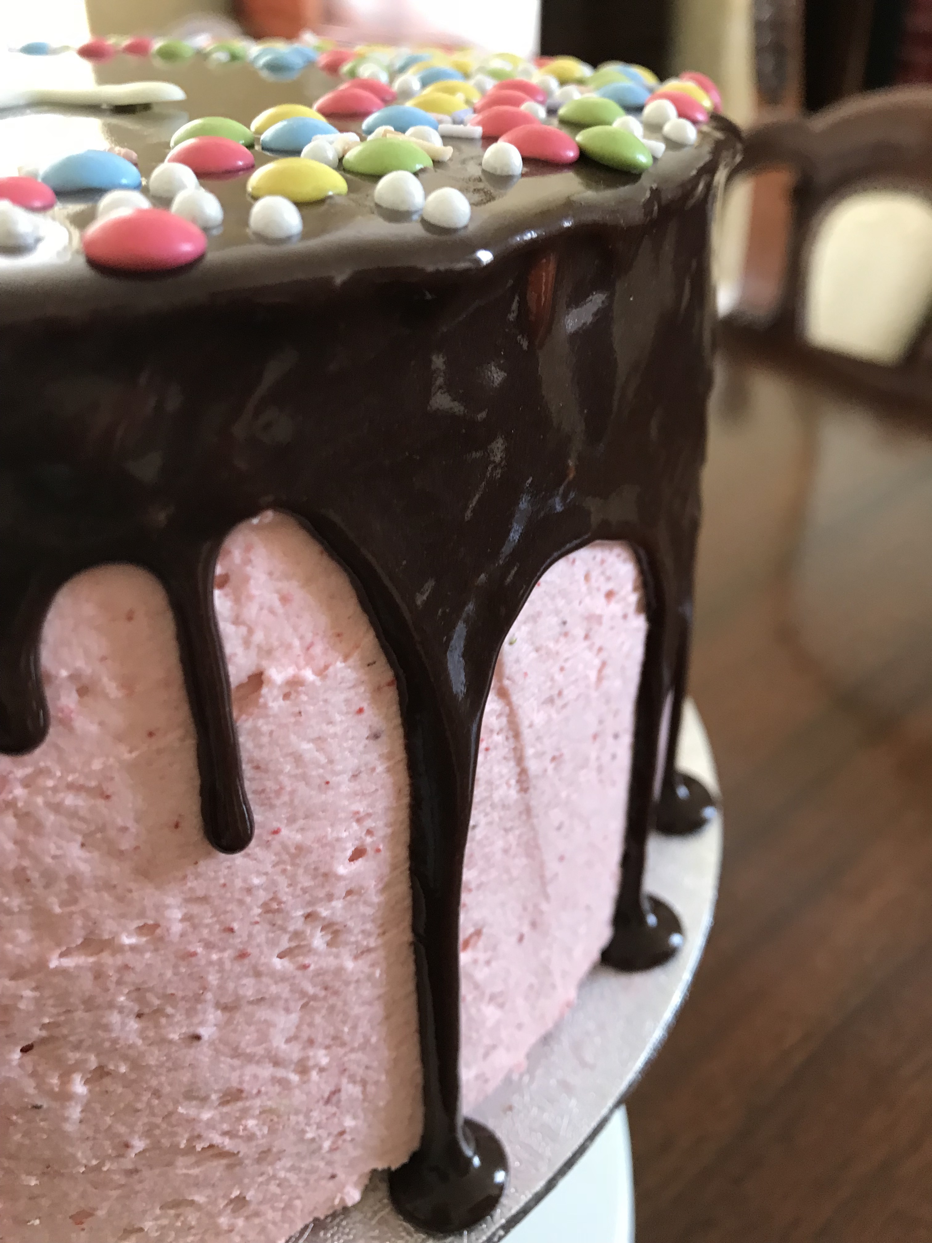 Chocolate, Vanilla and Strawberry Drip Cake